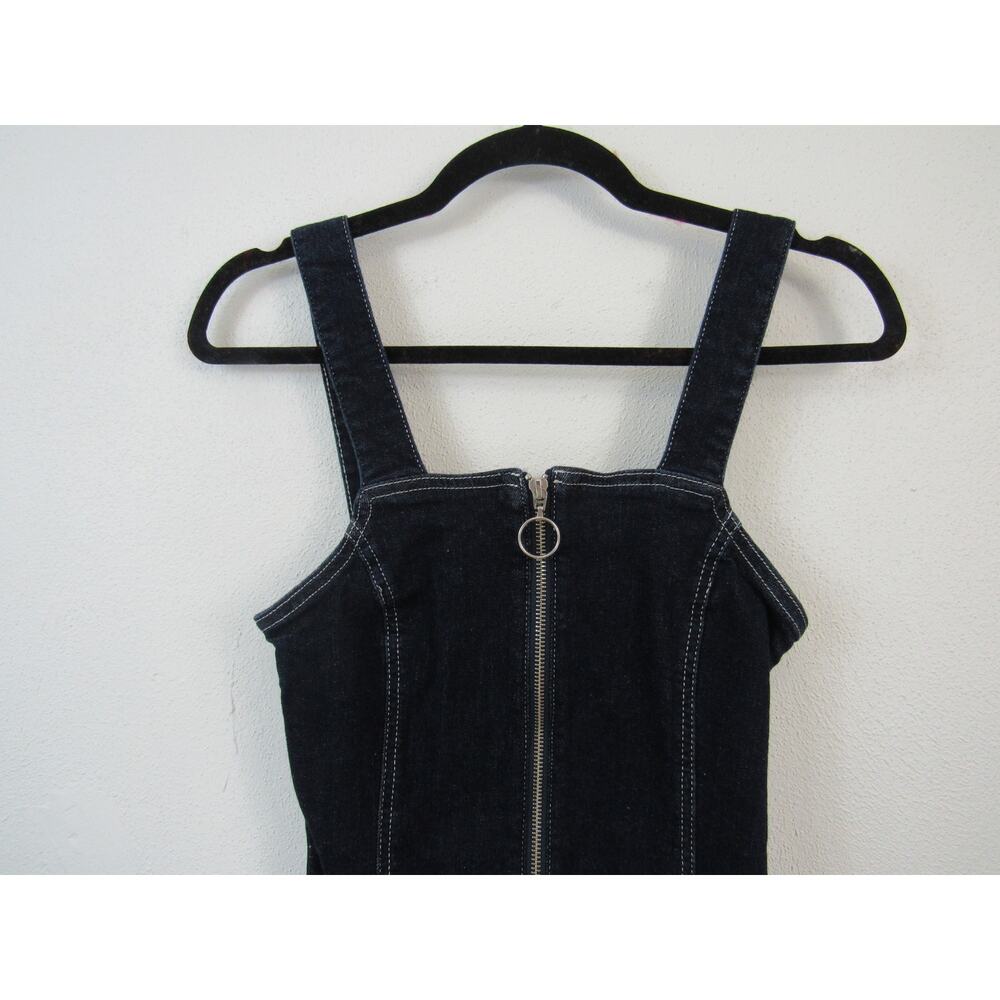 Topshop US 4 Stretch Denim Zip Dress Washed Black Y2K Mini Dress Tank - Picture 2 of 5